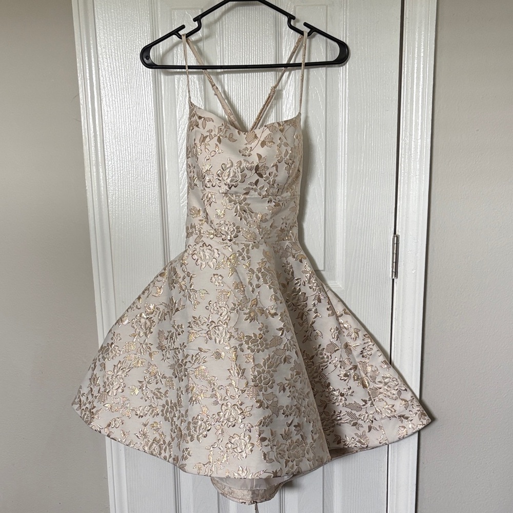 Womens B Darlin Cream and Gold Floral Dress